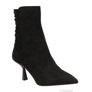 ZAC‎ POSEN Black Ruched Suede Stiletto Midi Boot Bootie Pointed Toe Size 11